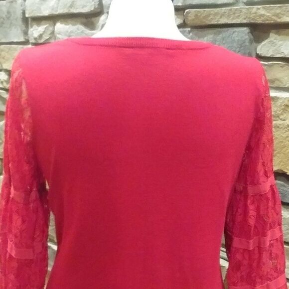 Boho Bell Sleeve Red Tunic Sweater - Picture 6 of 11